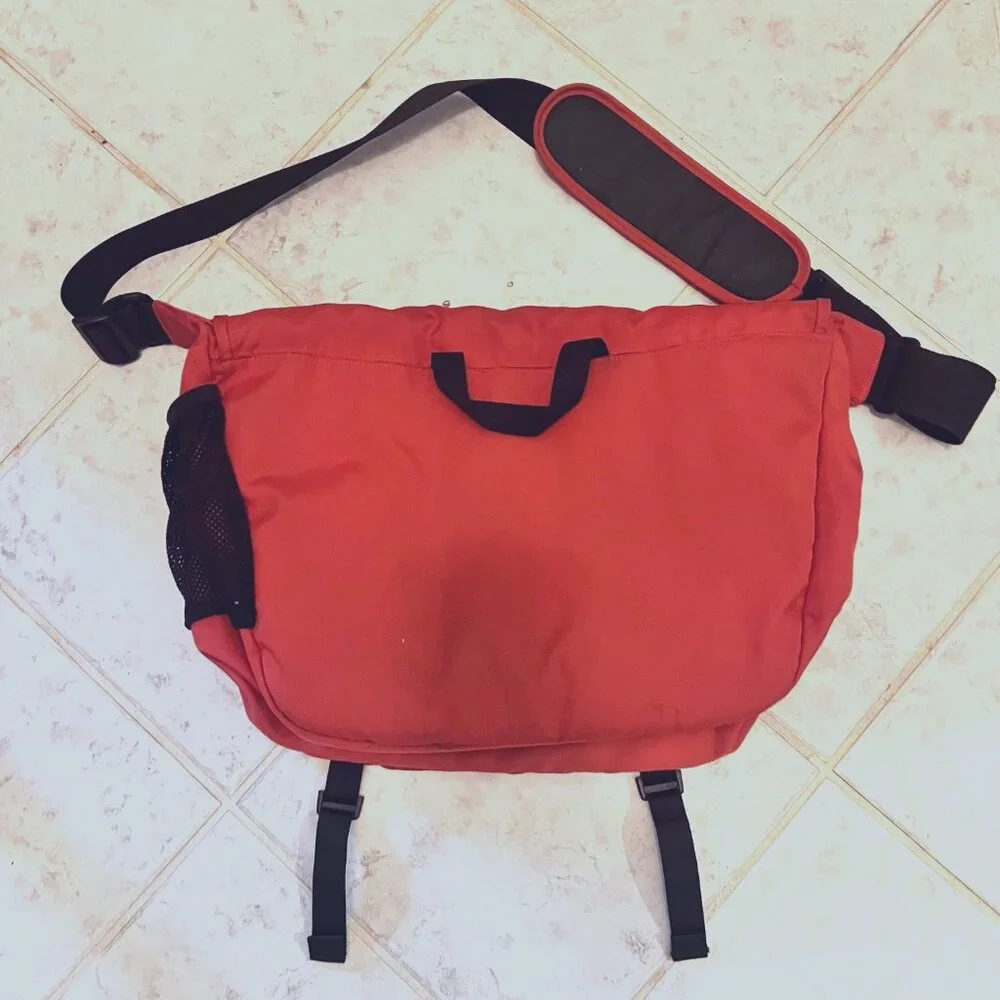 Eddie Bauer Satchel/Tote/Shoulder Travel Bag-School-Black/Burnet Orange-Large